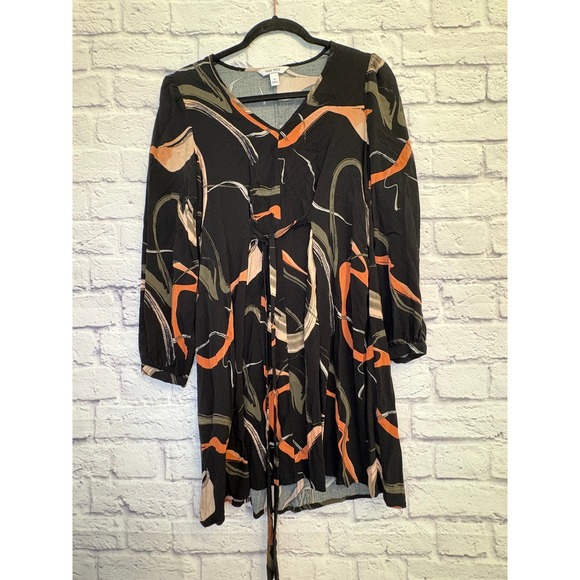Nine West Dress Abstract Print Long Sleeve Tie Waist XS‎ - Picture 1 of 7